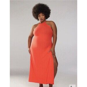 Savage X Fenty Rib Essentials Maxi Slip 1X Ribbed Strappy Back Slit Red NWT